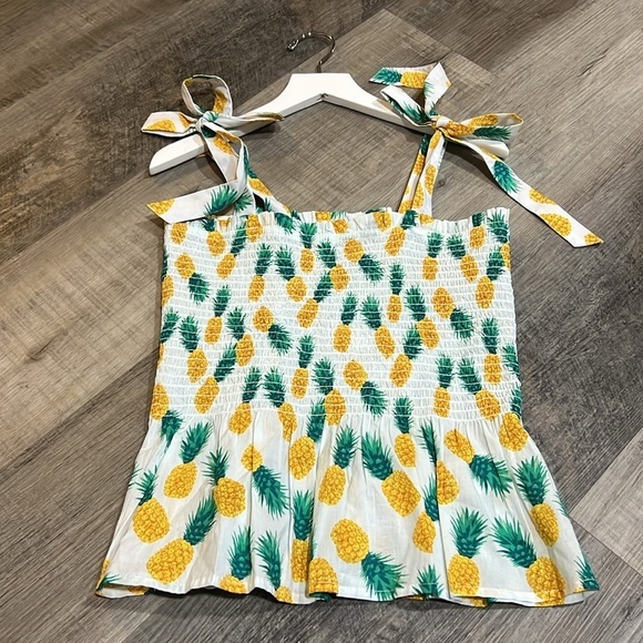 NWT J. Crew Pineapple Smocked Tie Strap Tank Top size XS - Picture 2 of 5